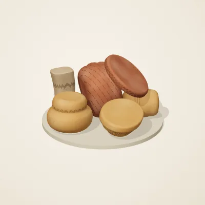 The six parts of Jōmon No. 14 in a loose pile on a round stand