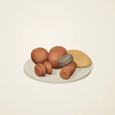The six parts of Jōmon No. 16 in a loose pile on a round stand