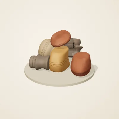 The six parts of Jōmon No. 39 in a loose pile on a round stand