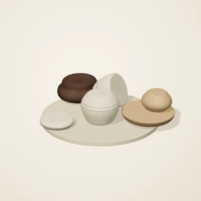 The six parts of Korean Onggi No. 1 in a loose pile on a round stand