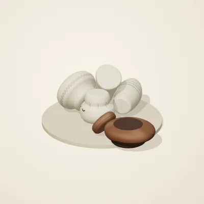 The six parts of Korean Onggi No. 4 in a loose pile on a round stand