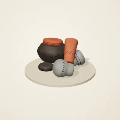 The six parts of Chinese Neolithic No. 1 in a loose pile on a round stand