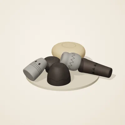 The six parts of Chinese Neolithic No. 3 in a loose pile on a round stand