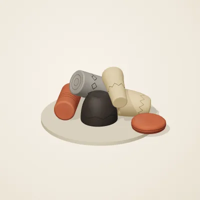 The six parts of Chinese Neolithic No. 14 in a loose pile on a round stand