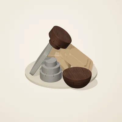 The six parts of Tibetan Mountain No. 30 in a loose pile on a round stand