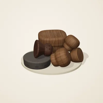 The six parts of Balinese Woodcraft No. 16 in a loose pile on a round stand