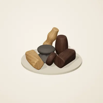 The six parts of Balinese Woodcraft No. 18 in a loose pile on a round stand