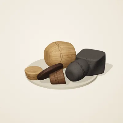 The six parts of Balinese Woodcraft No. 25 in a loose pile on a round stand