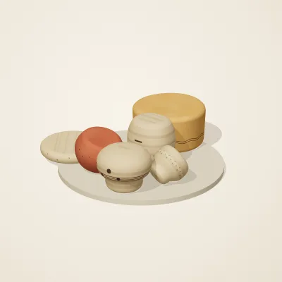 The six parts of Indian Terracotta No. 3 in a loose pile on a round stand