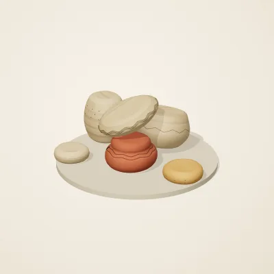 The six parts of Indian Terracotta No. 38 in a loose pile on a round stand