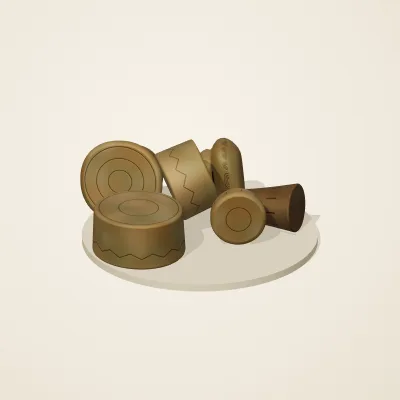 The six parts of Vietnamese Đông Sơn No. 9 in a loose pile on a round stand