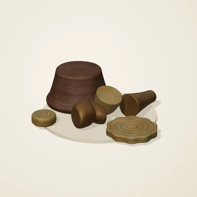 The six parts of Vietnamese Đông Sơn No. 22 in a loose pile on a round stand