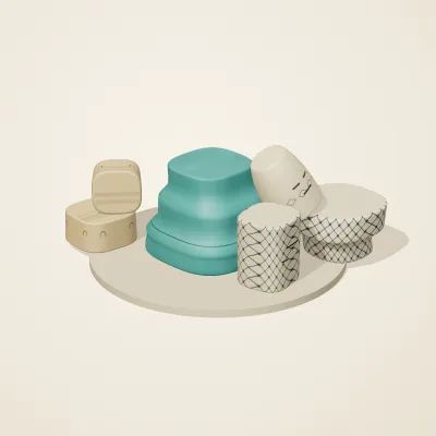 The six parts of Persian Geometry No. 9 in a loose pile on a round stand