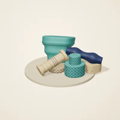 The six parts of Persian Geometry No. 11 in a loose pile on a round stand
