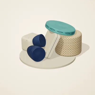 The six parts of Persian Geometry No. 33 in a loose pile on a round stand