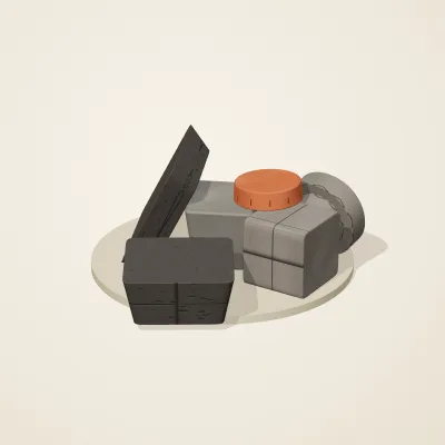 The six parts of Mexica Stone No. 21 in a loose pile on a round stand