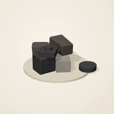 The six parts of Mexica Stone No. 26 in a loose pile on a round stand