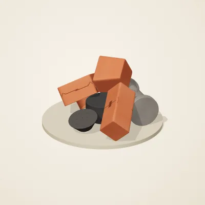 The six parts of Mexica Stone No. 40 in a loose pile on a round stand