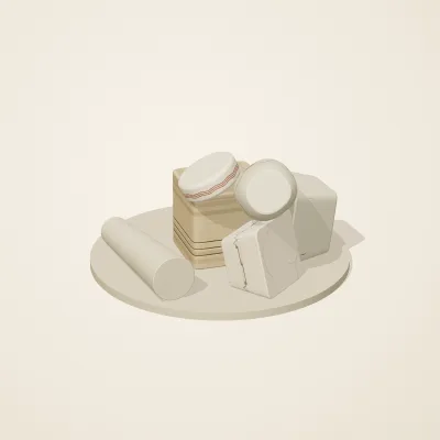 The six parts of Ancient Egyptian No. 2 in a loose pile on a round stand