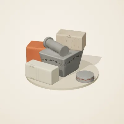 The six parts of Maya Limestone No. 2 in a loose pile on a round stand
