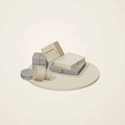 The six parts of Maya Limestone No. 15 in a loose pile on a round stand