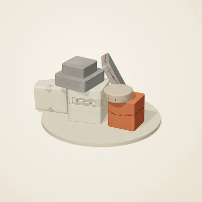 The six parts of Maya Limestone No. 19 in a loose pile on a round stand