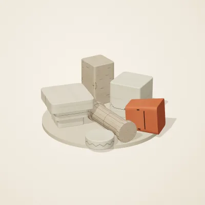 The six parts of Maya Limestone No. 20 in a loose pile on a round stand
