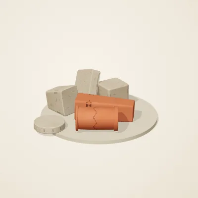 The six parts of Maya Limestone No. 26 in a loose pile on a round stand