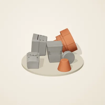 The six parts of Maya Limestone No. 29 in a loose pile on a round stand