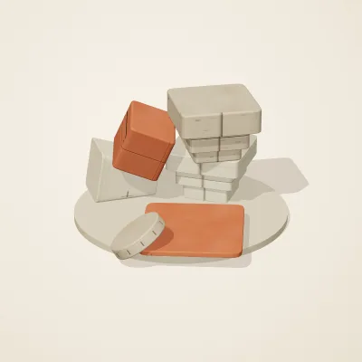 The six parts of Maya Limestone No. 35 in a loose pile on a round stand