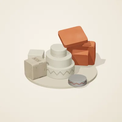 The six parts of Maya Limestone No. 36 in a loose pile on a round stand