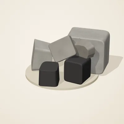The six parts of Inca Masonry No. 4 in a loose pile on a round stand