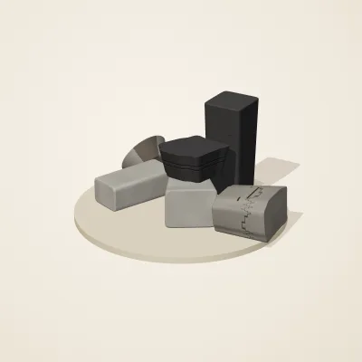 The six parts of Inca Masonry No. 19 in a loose pile on a round stand