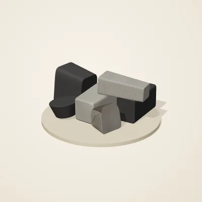 The six parts of Inca Masonry No. 25 in a loose pile on a round stand