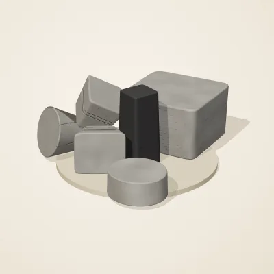 The six parts of Inca Masonry No. 29 in a loose pile on a round stand