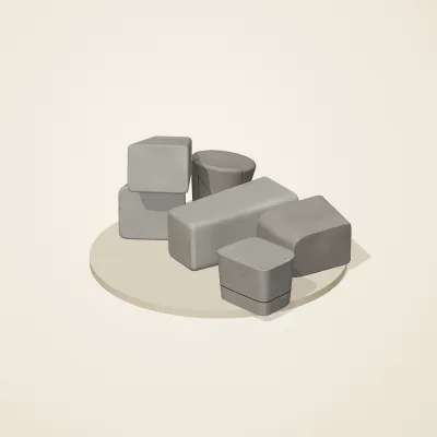 The six parts of Inca Masonry No. 33 in a loose pile on a round stand