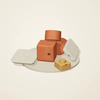 The six parts of Sumerian Clay No. 9 in a loose pile on a round stand