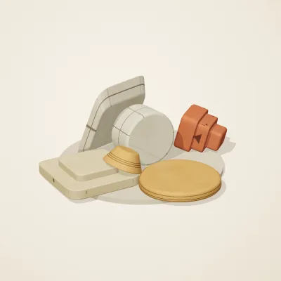 The six parts of Sumerian Clay No. 14 in a loose pile on a round stand