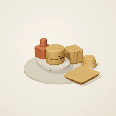 The six parts of Sumerian Clay No. 19 in a loose pile on a round stand