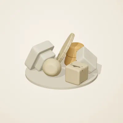 The six parts of Sumerian Clay No. 24 in a loose pile on a round stand