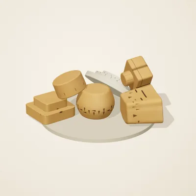 The six parts of Sumerian Clay No. 28 in a loose pile on a round stand