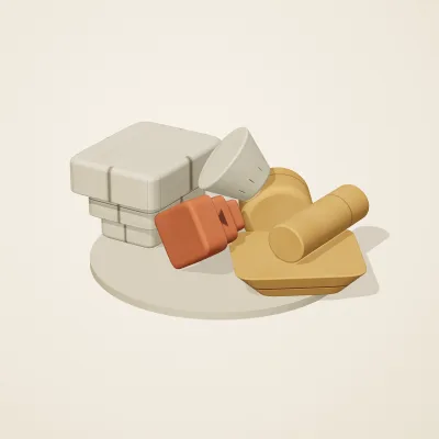 The six parts of Sumerian Clay No. 29 in a loose pile on a round stand