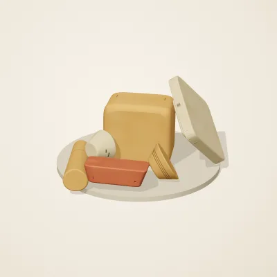 The six parts of Sumerian Clay No. 31 in a loose pile on a round stand