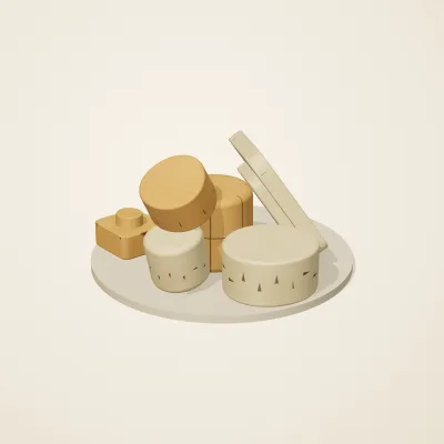 The six parts of Sumerian Clay No. 33 in a loose pile on a round stand