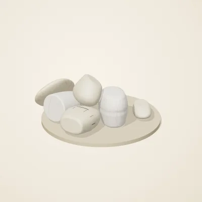 The six parts of Cycladic Forms No. 1 in a loose pile on a round stand