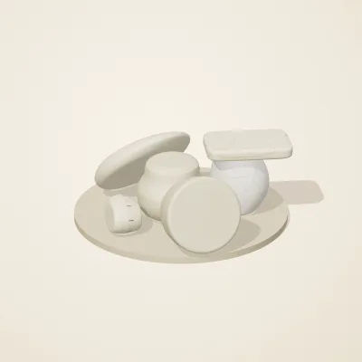 The six parts of Cycladic Forms No. 2 in a loose pile on a round stand