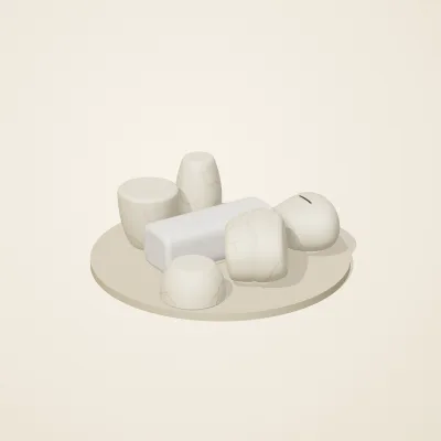 The six parts of Cycladic Forms No. 7 in a loose pile on a round stand