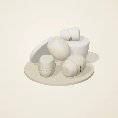The six parts of Cycladic Forms No. 10 in a loose pile on a round stand