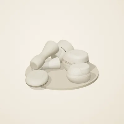 The six parts of Cycladic Forms No. 12 in a loose pile on a round stand