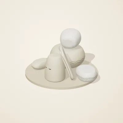 The six parts of Cycladic Forms No. 17 in a loose pile on a round stand